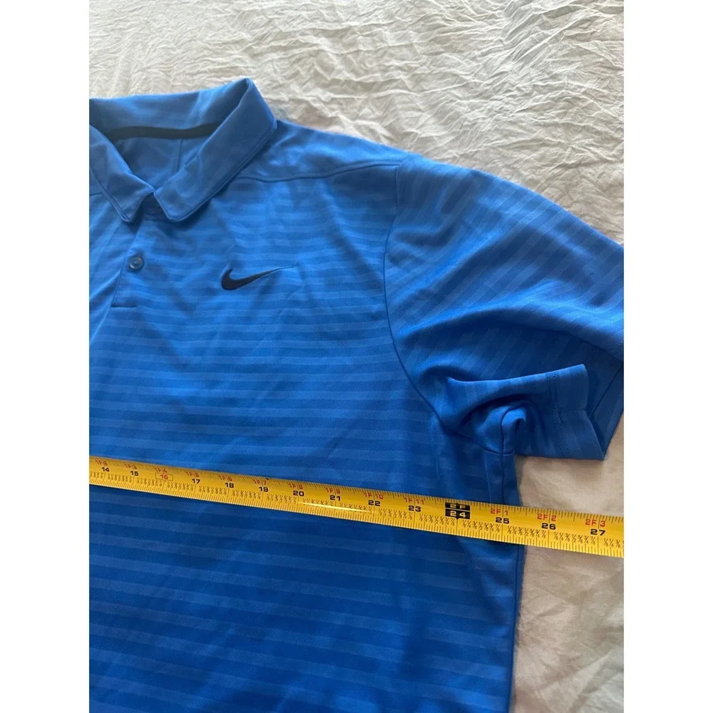 Nike Dri-FIT Mens XXL Blue Striped Short Sleeve Golf Polo Shirt Athletic Top